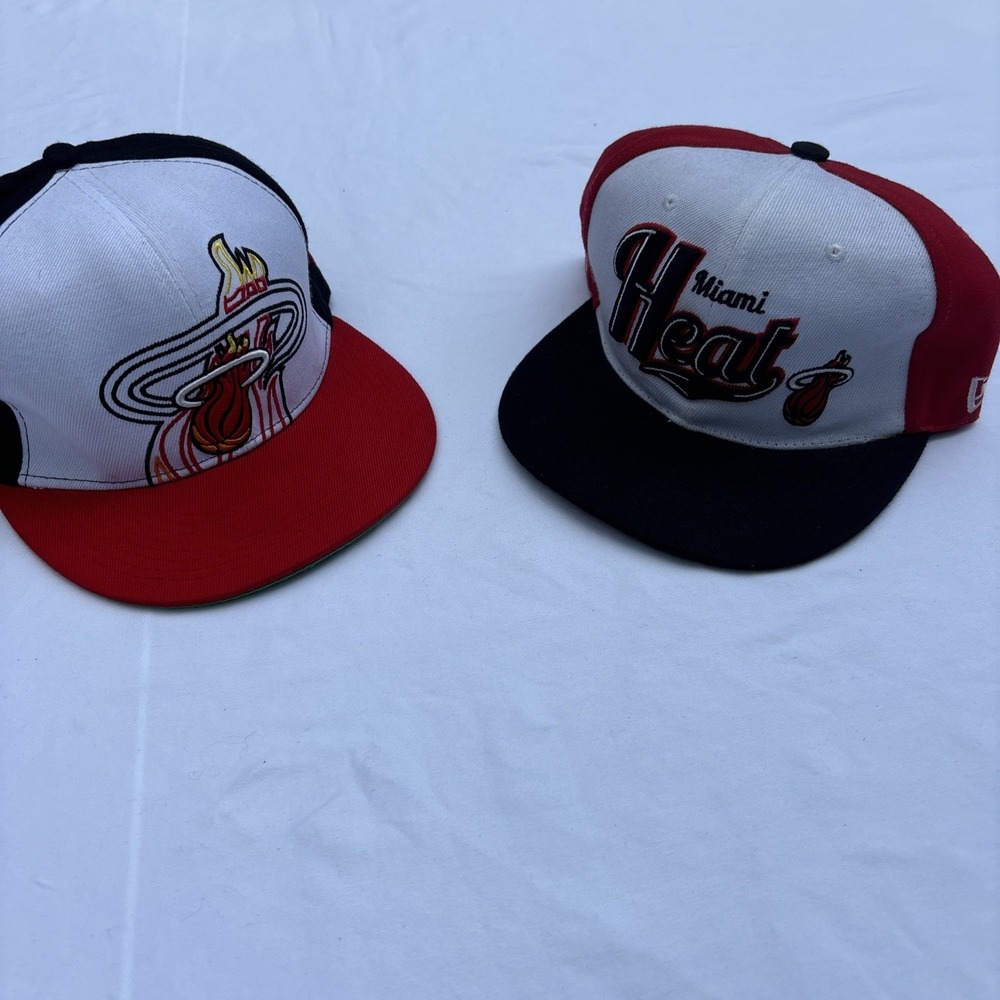 Lot Of 2 New‎ Era Miami Heat Black & White 9FIFTY Snapback Adjustable Hat